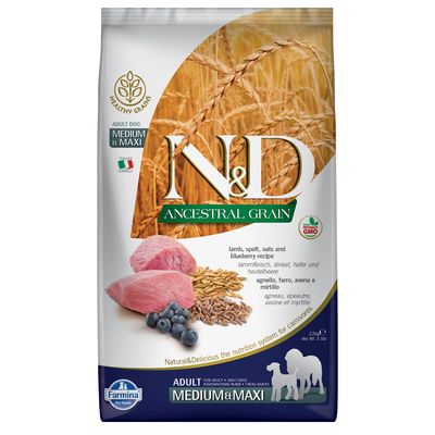 N&D Ancestral grain adult medium and maxi breeds. Lammas ja mustikas 12kg