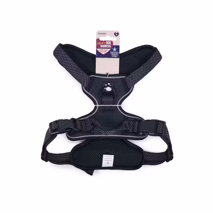 Rosewood Reflective Dog Harness traksid mustad M suurus