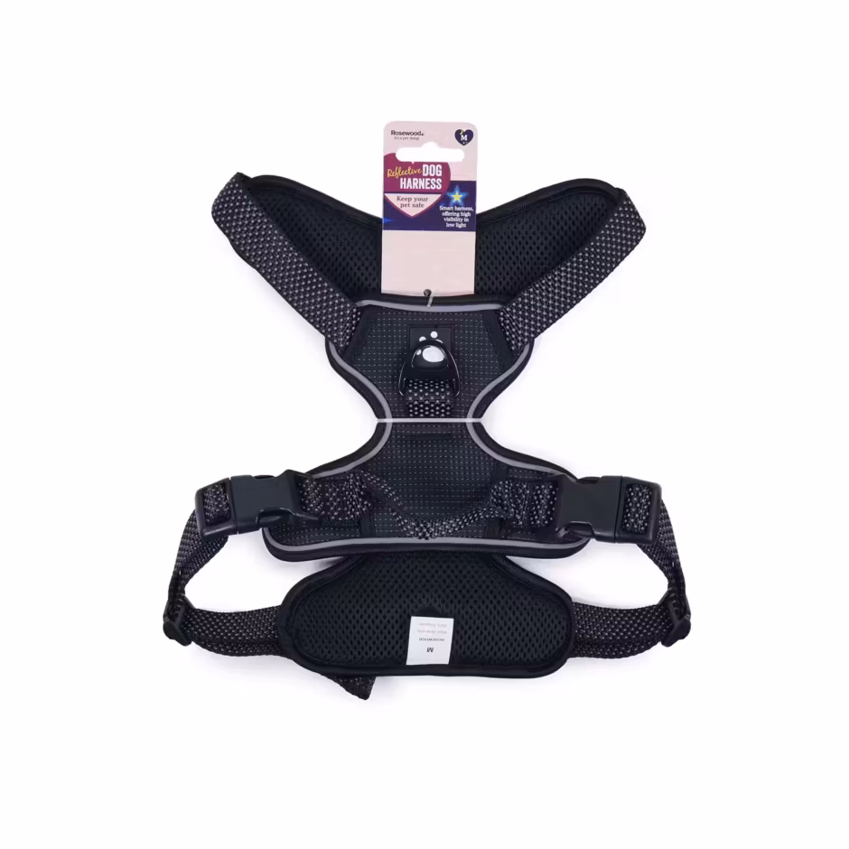 Rosewood Reflective Dog Harness traksid mustad M suurus