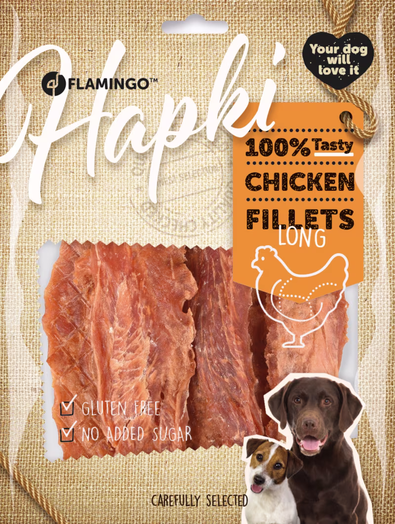 Flamingo Hapki – Long Chicken Fillets 400 g (kuivatatud kanafilee)