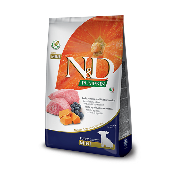 N&D pumpkin lamb,pumpkin,blueberry( lammas,kõrvits,mustikas) PUPPY MINI 800gr