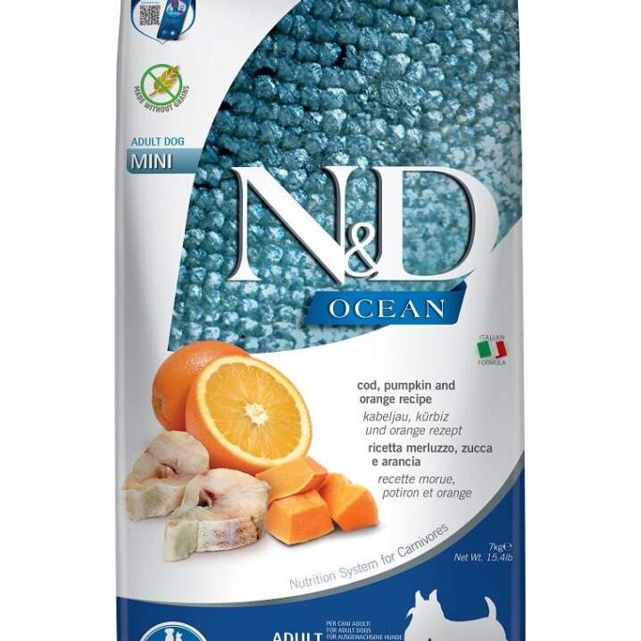 N&D ocean tursk,kõrvits,apelsin ADULT MINI 800gr